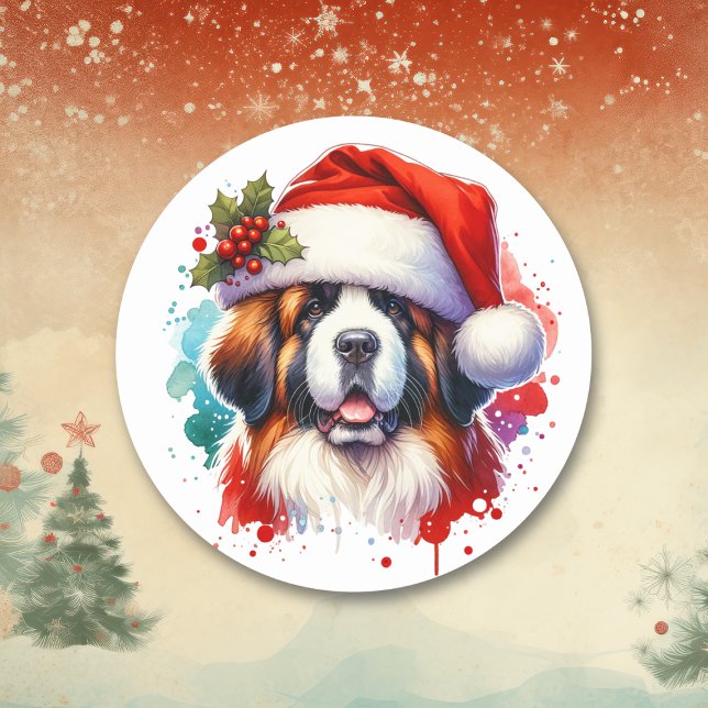 St Bernard in Santa Hat Christmas Classic Round Sticker (Creator Uploaded)