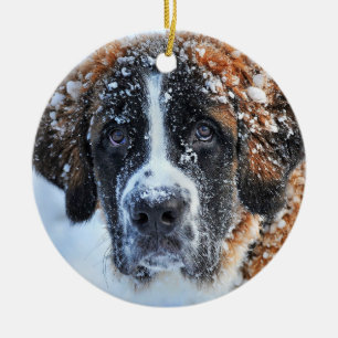 St Bernard in the Snow Ceramic Tree Decoration