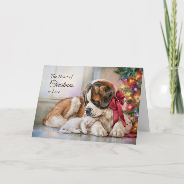 St. Bernard Kitten Christmas Holiday Card (Front)