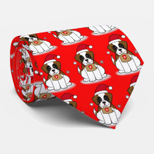St. Bernard Puppy at Christmas Neck Tie