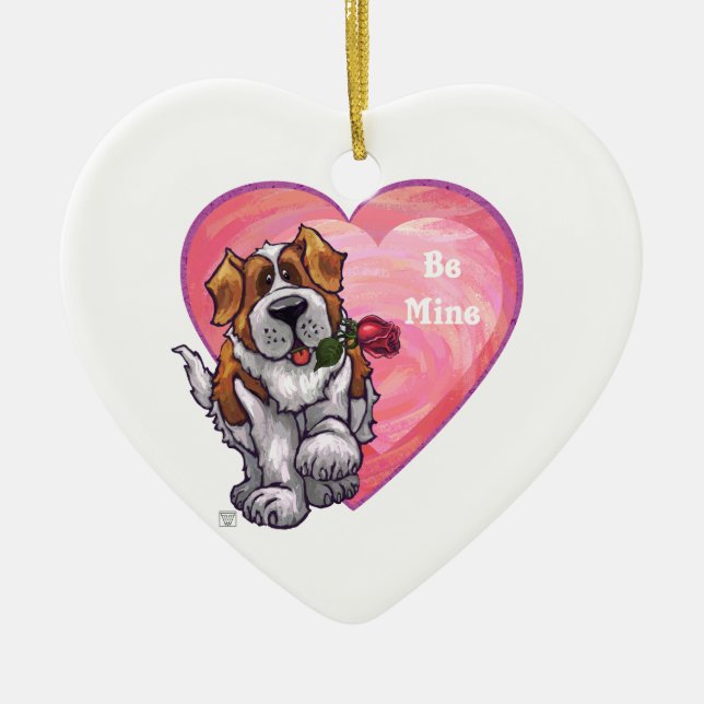 St. Bernard Valentine's Day Ceramic Tree Decoration (Front)