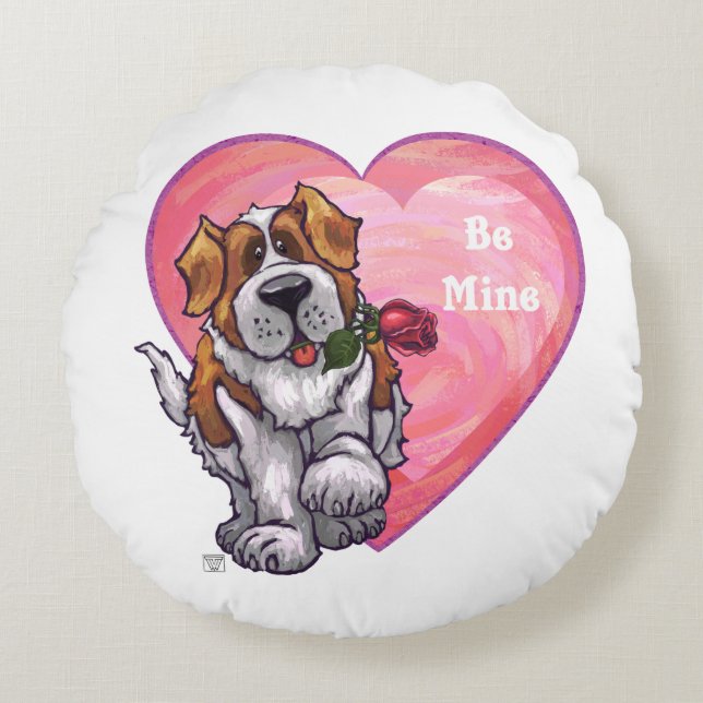 St. Bernard Valentine's Day Round Cushion (Front)