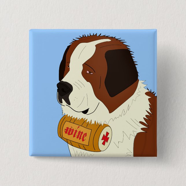 St. Bernard with a Small Wine Barrel - Line Art 15 Cm Square Badge (Front)