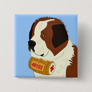 St. Bernard with a Small Wine Barrel - Line Art 15 Cm Square Badge