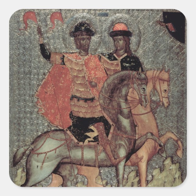 St. Boris and St. Gleb Mounted, c.1377 Square Sticker (Front)