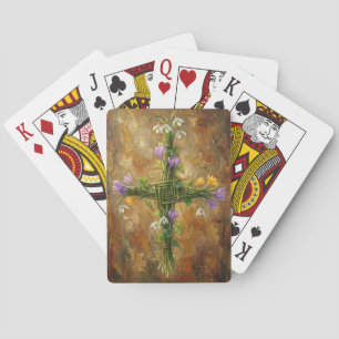 St Brigid Cross Green Rushes Crocus Imbolc Art Playing Cards