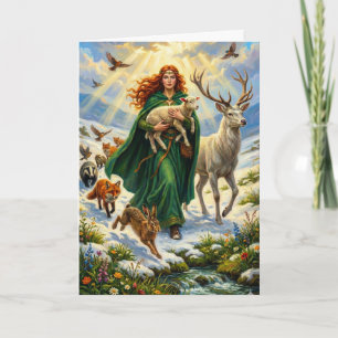 St Brigid Spring Goddess Woodland Animals Imbolc Card