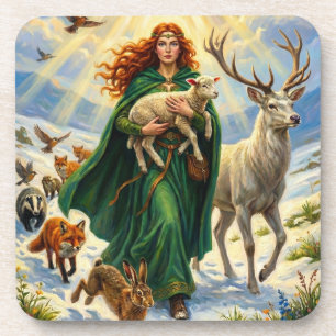 St Brigid Spring Goddess Woodland Animals Imbolc Coaster