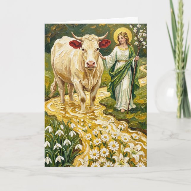 St. Brigid & The White Cow (Imbolc) Card (Front)