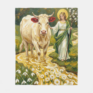 St. Brigid & The White Cow (Imbolc) Fleece Blanket