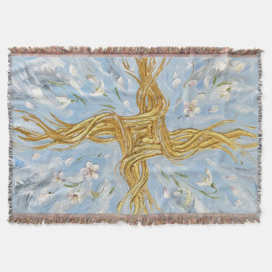St Brigid's Cross Snowdrops Golden Imbolc Art Throw Blanket