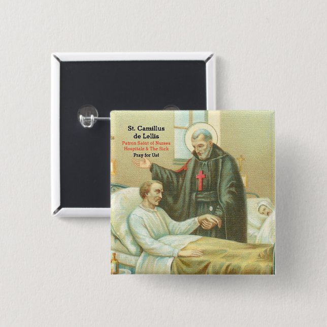 St. Camillus Comforting an Invalid (M 021) 15 Cm Square Badge (Front & Back)