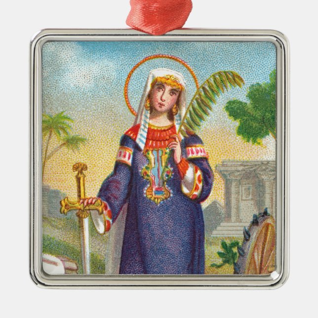 St. Catherine of Alexandria in Egyptian Dress Metal Tree Decoration (Front)