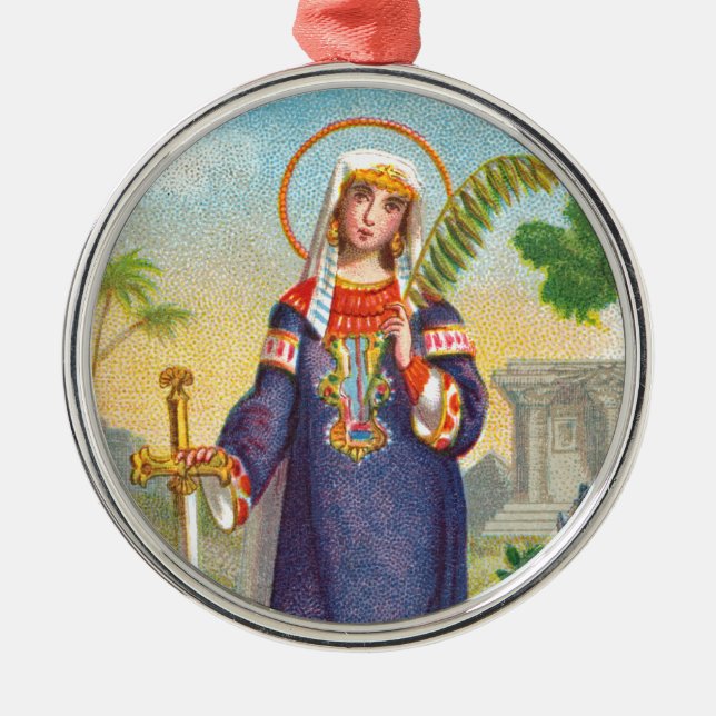 St. Catherine of Alexandria in Egyptian Dress Metal Tree Decoration (Front)