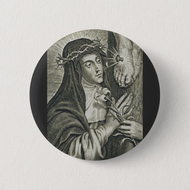 St. Catherine of Siena Crucifixion Art Noir Faith 6 Cm Round Badge (Front)