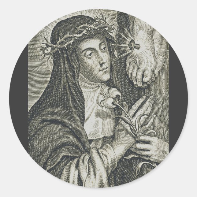 St. Catherine of Siena Crucifixion Art Noir Faith Classic Round Sticker (Front)