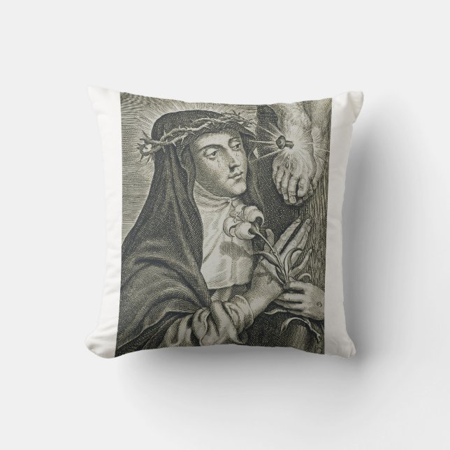 St. Catherine of Siena Crucifixion Art Noir Faith Cushion (Front)