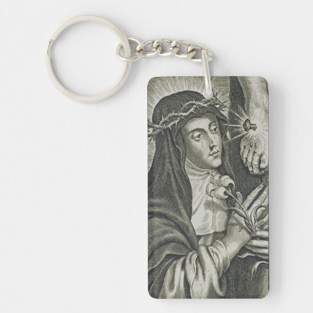 St. Catherine of Siena Crucifixion Art Noir Faith Key Ring (Front)