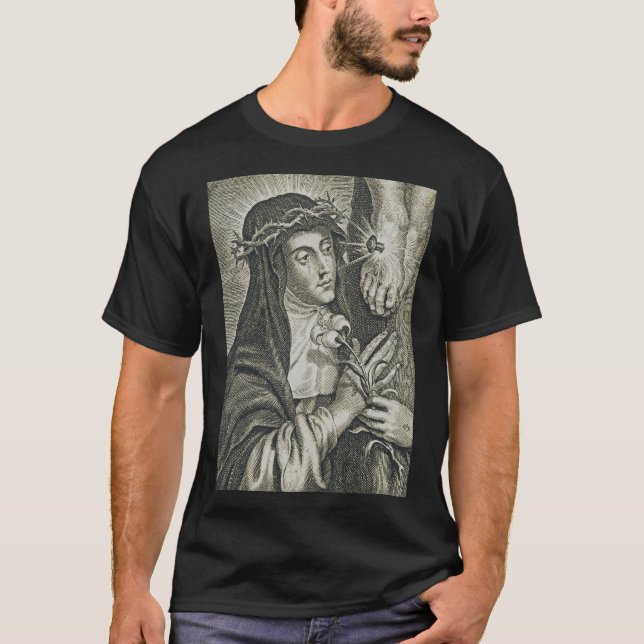St. Catherine of Siena Crucifixion Art Noir Faith T-Shirt (Front)