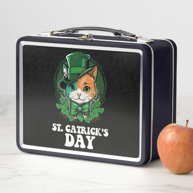 St Catricks Day Cat Lovers St Patrick's Day Metal Lunch Box (In Situ)