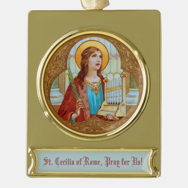 St. Cecilia of Rome (BK 003) Gold Plated Banner Ornament (Front)