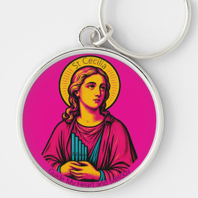 St Cecilia Pop Art Keyring (Front)