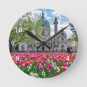 St. Charles Church in spring in Vienna, Austria Round Clock