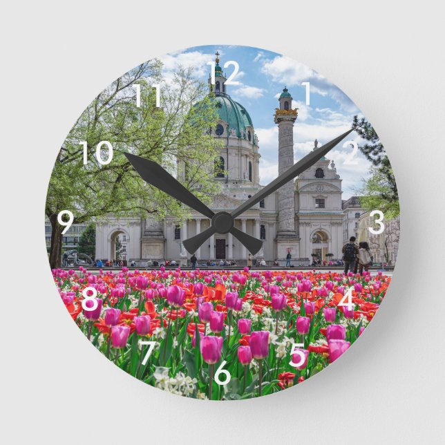 St. Charles Church in spring in Vienna, Austria Round Clock (Front)