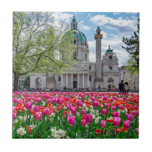 St. Charles Church in spring in Vienna, Austria Tile