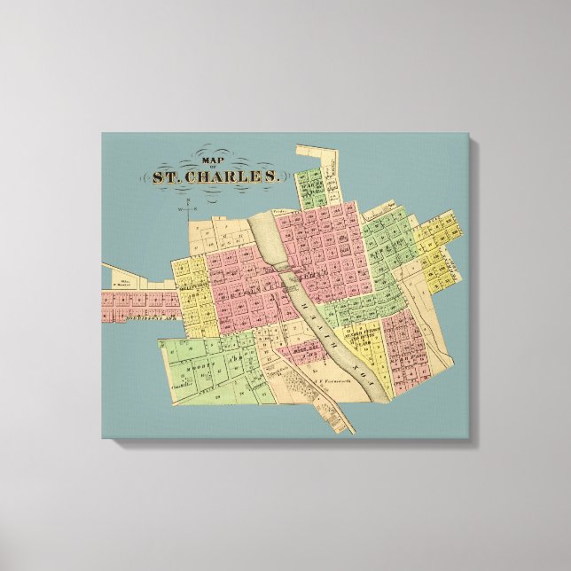 St Charles ILLINOIS 1871 MAP FOX RIVER KANE COUNTY Canvas Print (Front)