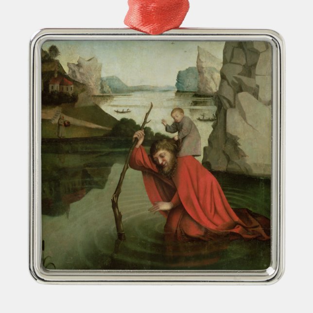 St. Christopher Carrying the Christ Child Metal Tree Decoration (Front)