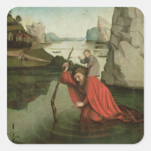St. Christopher Carrying the Christ Child Square Sticker