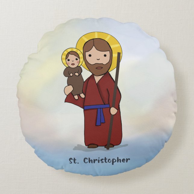 St. Christopher Feast Day Saint  Round Cushion (Front)