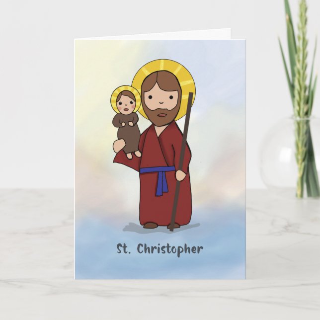 St. Christopher Feast Day Simple Catholic Saint Card (Front)