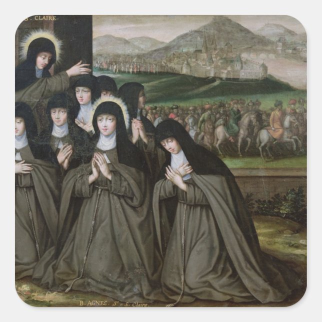 St. Claire with her Sister, Agnes and Nuns Square Sticker (Front)