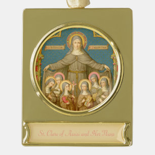 St. Clare of Assisi & Nuns (SAU 27) Gold Plated Banner Ornament