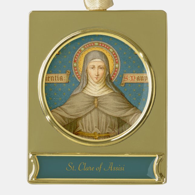 St. Clare of Assisi (SAU 027) Gold Plated Banner Ornament (Front)