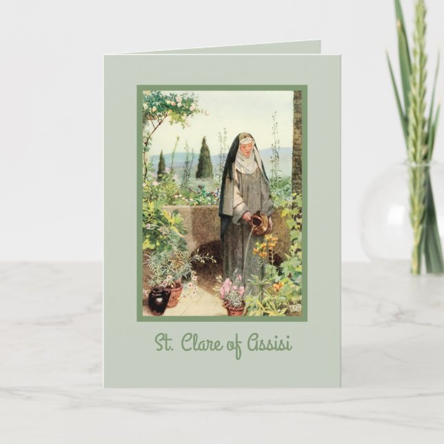 St Clare of Assisi Watering Flowers (M 065) Card (Front)