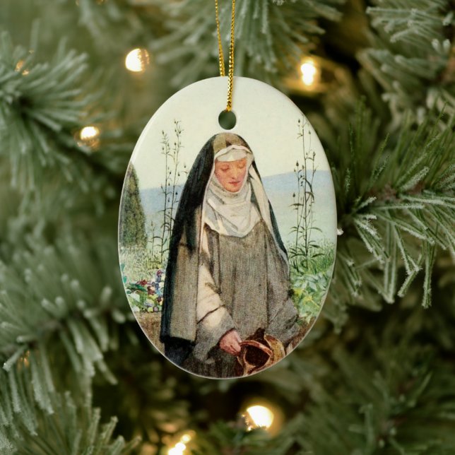 St Clare of Assisi Watering Flowers (M 065) Ceramic Tree Decoration (Tree)
