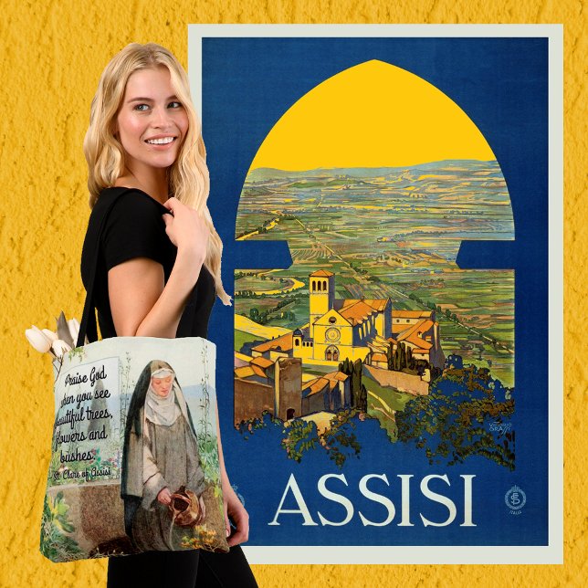 St Clare of Assisi Watering Flowers (M 065; Quote) Tote Bag (Creator Uploaded)