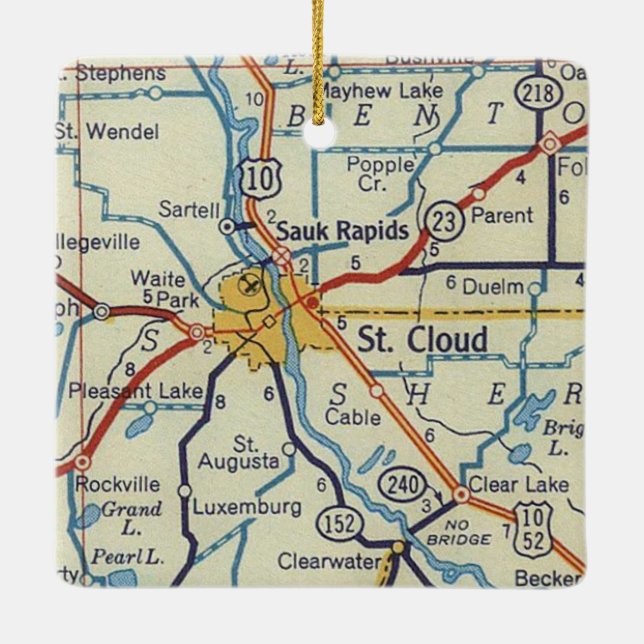 St. Cloud MN Vintage Map Ceramic Ornament (Back)