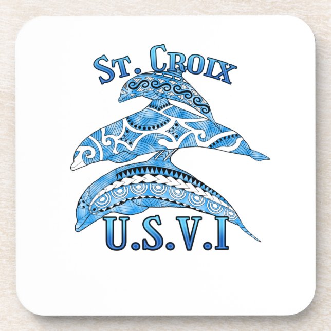 St. Croix USVI Vacation Tribal Dolphins Coaster (Front)