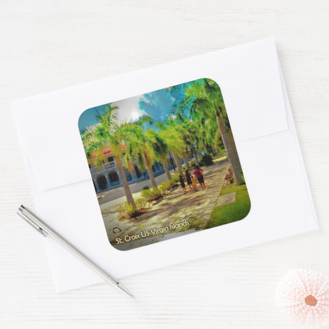 St. Croix Virgin Islands Palm Trees Family Square Sticker (Envelope)