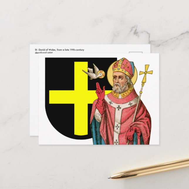 St. David of Wales (P 001) and His Shield Postcard (Front/Back In Situ)