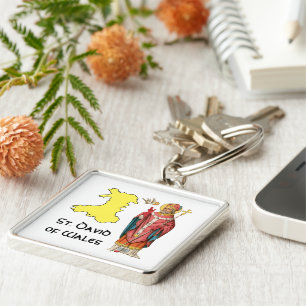 St. David of Wales (P 001) with Outline Map Key Ring