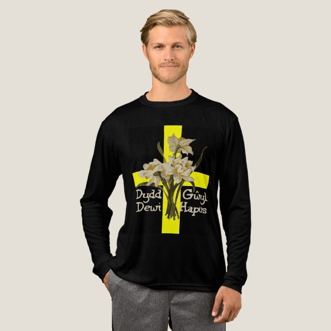 St Davids Day Daffodils And Cross Tri-Blend Shirt (Full Front)