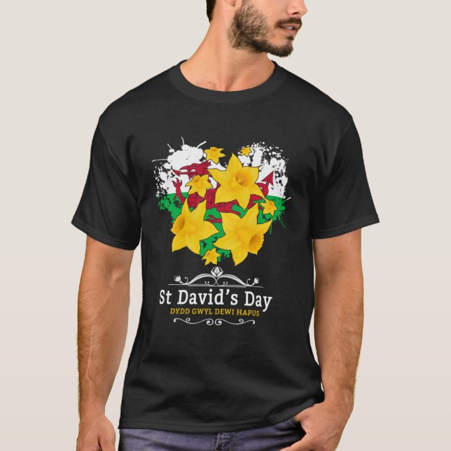 St Davids Day Outfit For Kids & Welsh Flag With Da T-Shirt (Front)