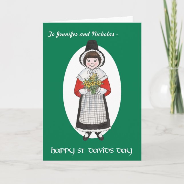 St David's Day, Welsh Costume, Card to Personalise (Front)