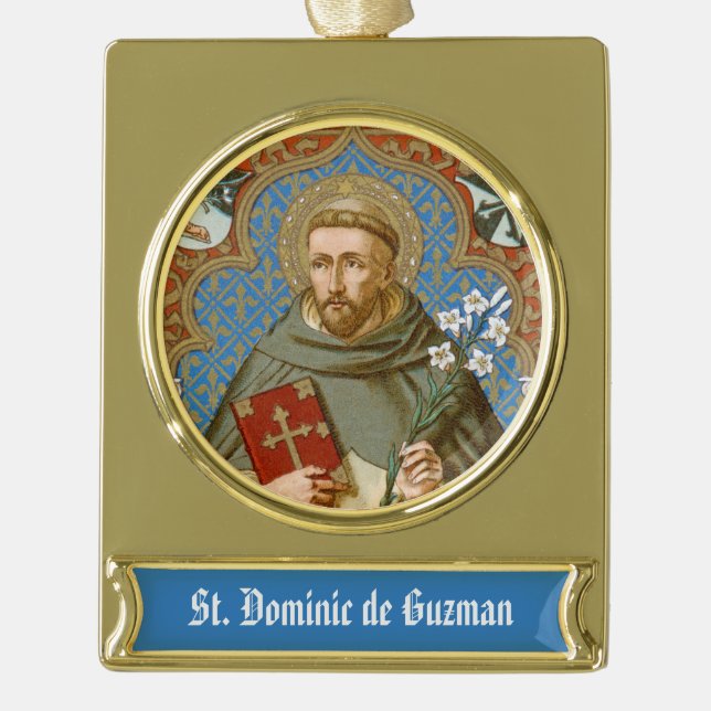 St. Dominic de Guzman (BK 011) Gold Plated Banner Ornament (Front)