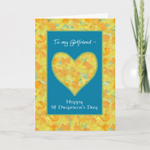 St Dwynwen's Day Daffodils Heart, for Girlfriend Card